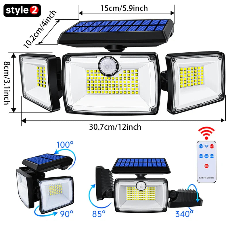 BrightGuard SolarLight | Solar-Bewegungsmelder | 167 LEDs | 3 Schwenkbare Köpfe | IP65
