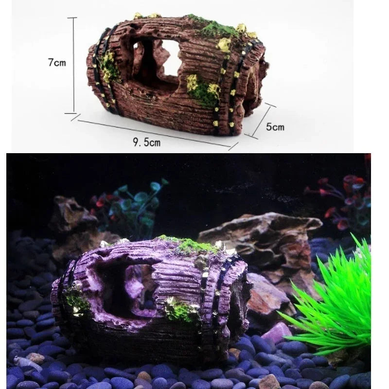 Aquavinto Aquarium Deko Fass | Naturgetreu & Ungiftig | Rückzugsort für Fische | 6x9cm Resin