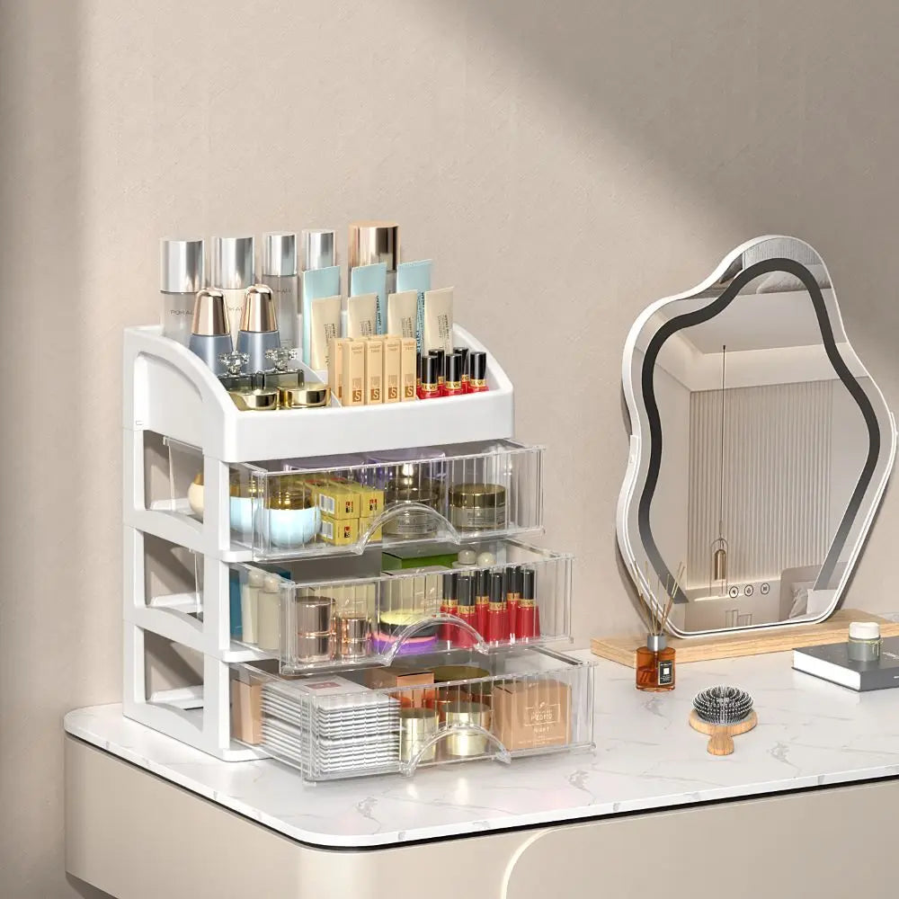 Orglina BeautyBox | Kosmetik Organizer mit 4 Etagen | Stilvoll & Platzsparend | Rosa oder Weiß