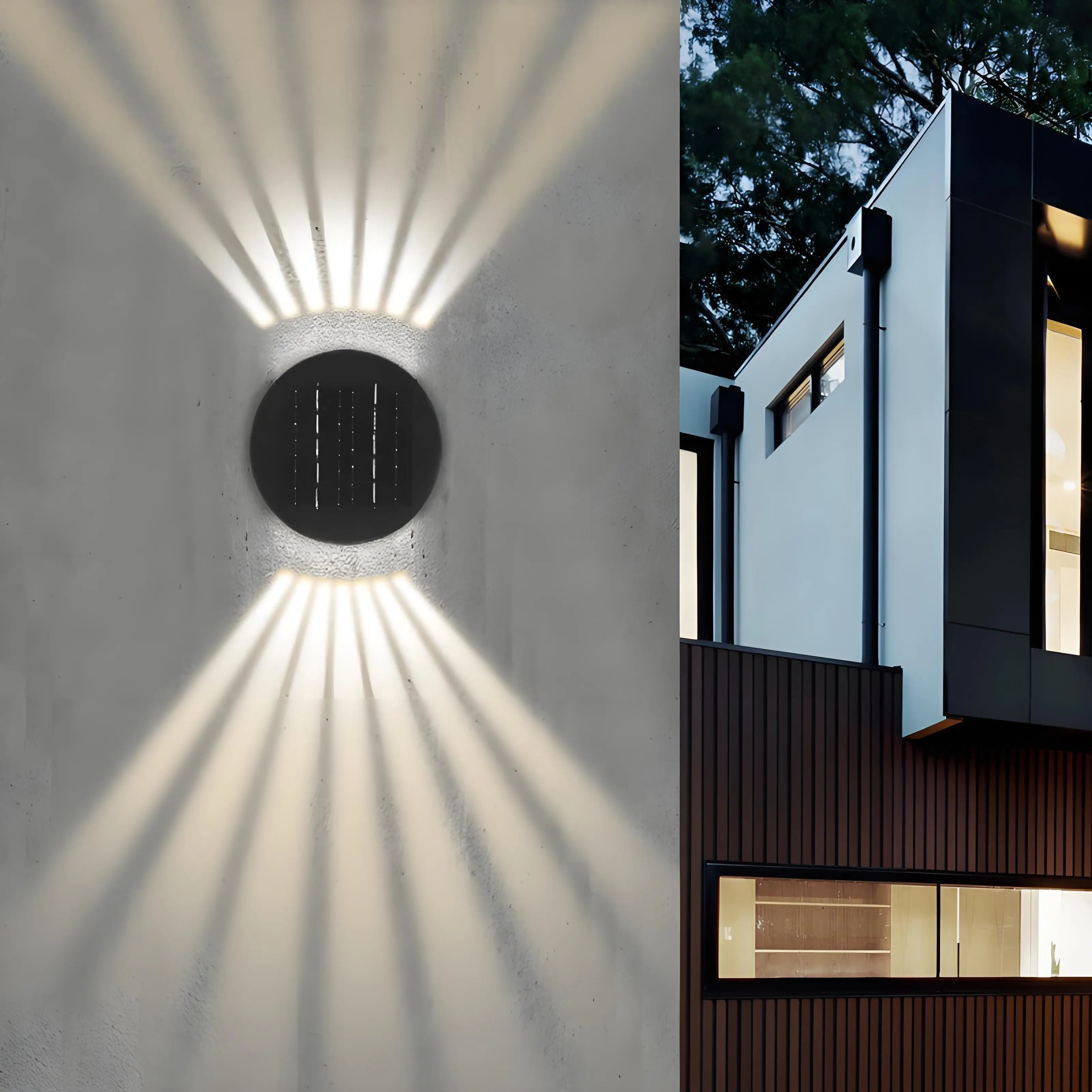 LumiGlow | Solar-Außenwandleuchte Up-Down | IP65 Wasserdicht | Mit Bewegungsmelder & 2 Lichtfarben