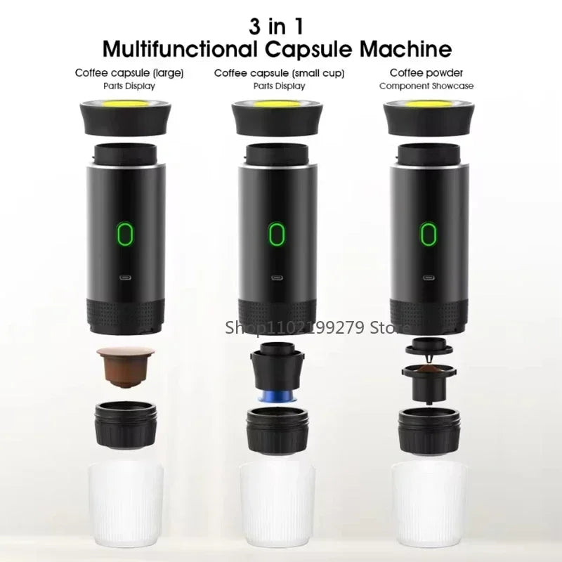 CafeGo | Kabellose Espressomaschine | 3-in-1 Funktion für Kapseln & Kaffeepulver | Tragbar für Reisen & Camping