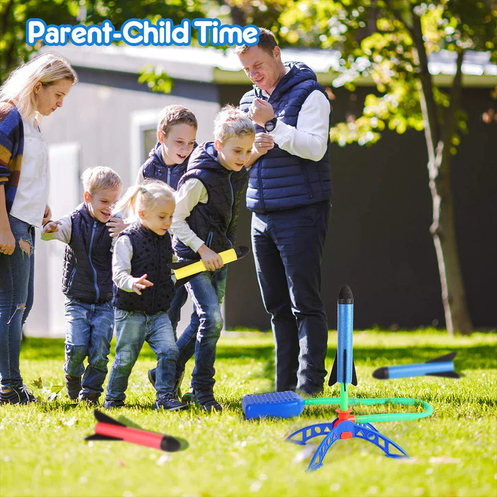 AEROKICK Raketenwerfer | 6 Schaumstoffraketen | Kinderbetriebener Spielspaß | Für Garten & Park