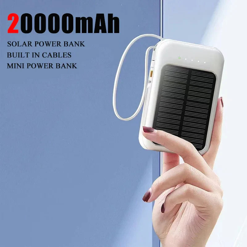 PowerVolt Max 20K | Solarbetriebene Powerbank | 4 Ladekabel integriert | LED-Taschenlampe