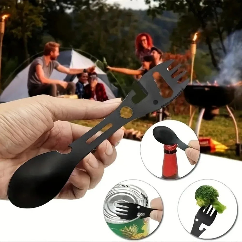 SurviFork Gear | Outdoor-Besteck & Multitool | Edelstahl Schwarz | Kompakt & Robust