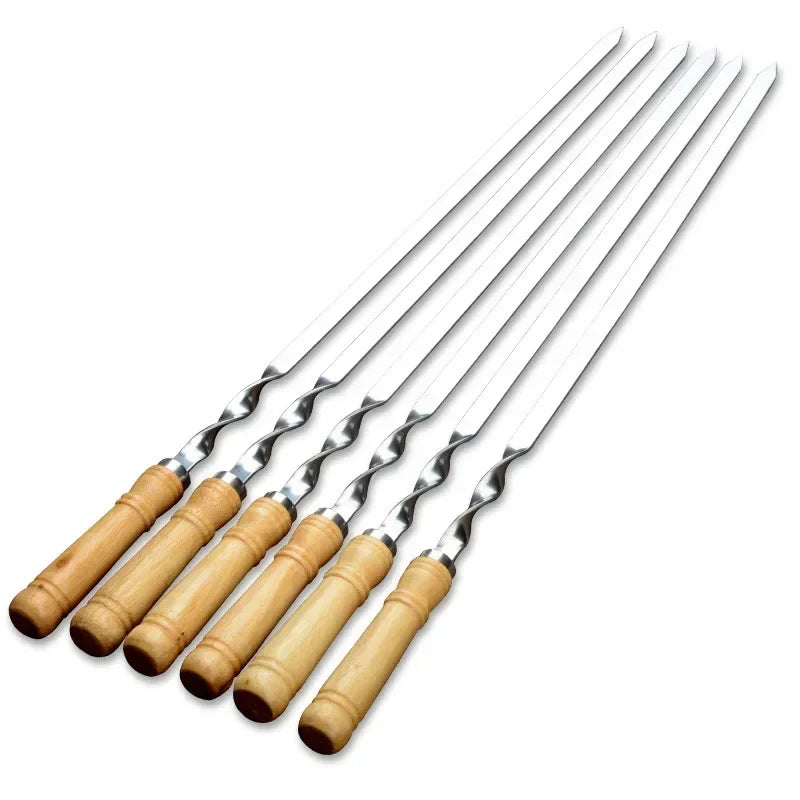 GrillMaster Pro Grillspieße | Extra Lange Edelstahlspieße mit Holzgriff | 6er Set