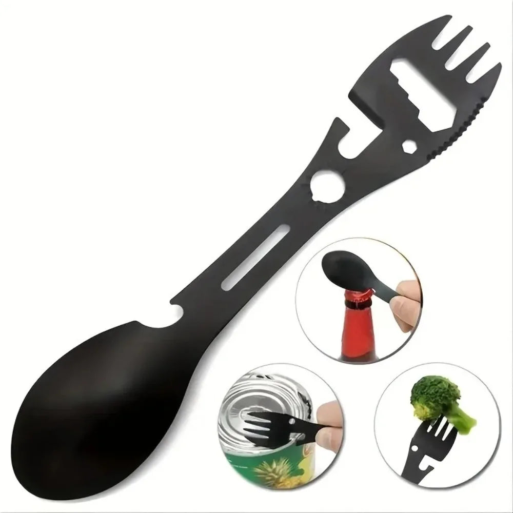 SurviFork Gear | Outdoor-Besteck & Multitool | Edelstahl Schwarz | Kompakt & Robust