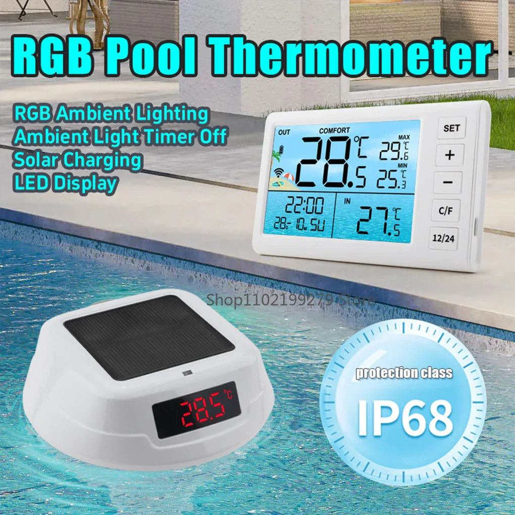 AquaLicht | Pool Thermometer | Solar & Funk | Farbige LED-Anzeige