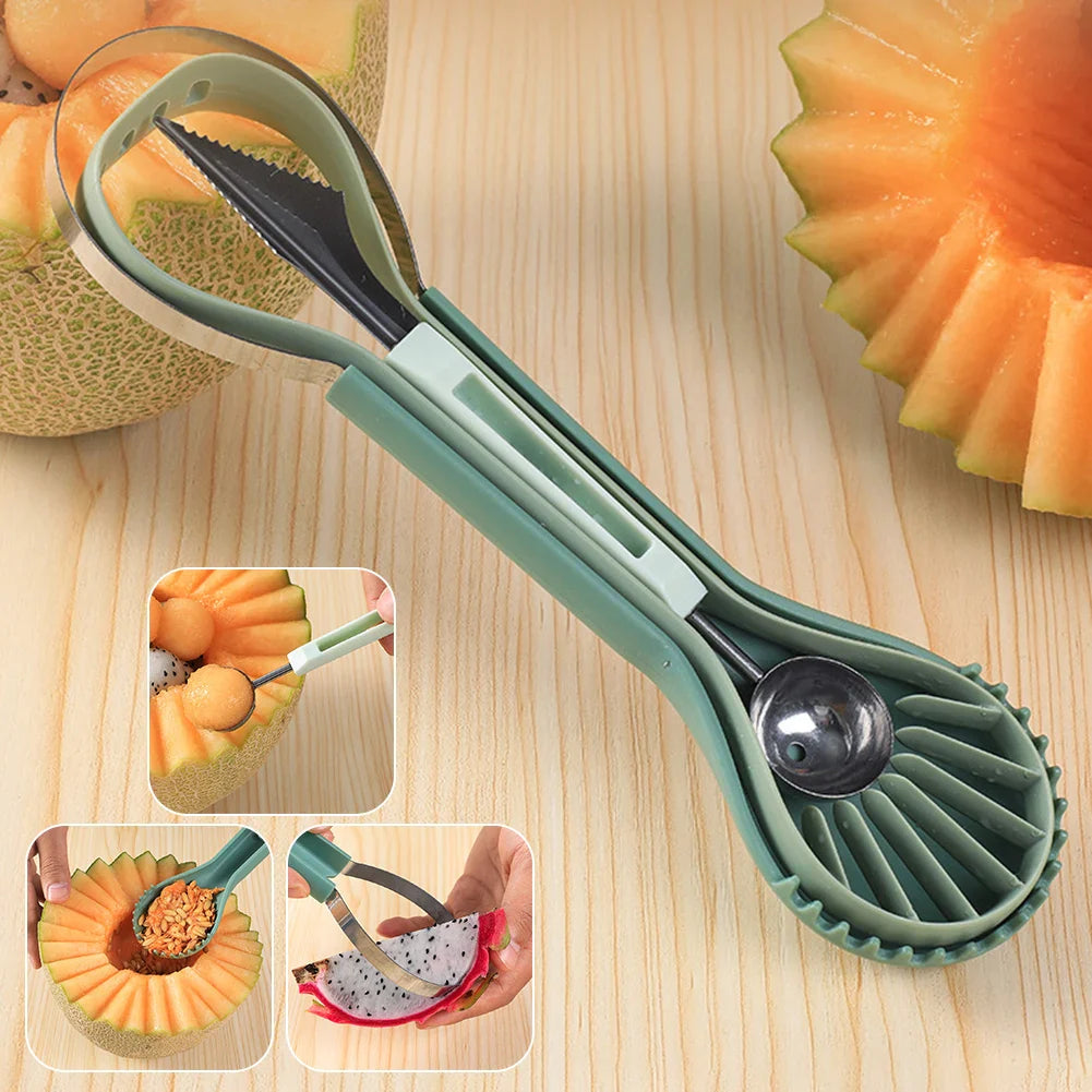 FruchtMeister | 3-in-1 Wassermelonen-Schneider | Multifunktional und Ergonomisch | Edelstahl & PP-Kunststoff
