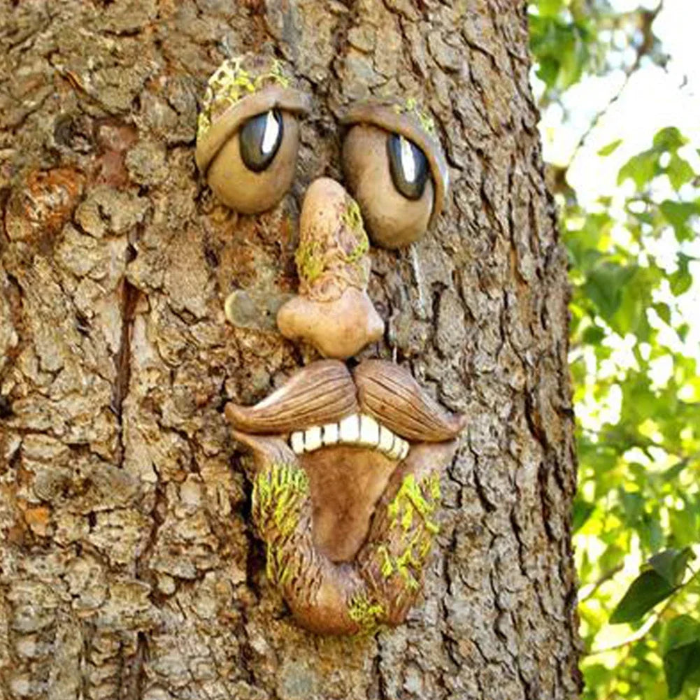 Treelino Baumgesicht | Handbemalte Gartendeko | Witziges Harzgesicht | Für Baum & Wand