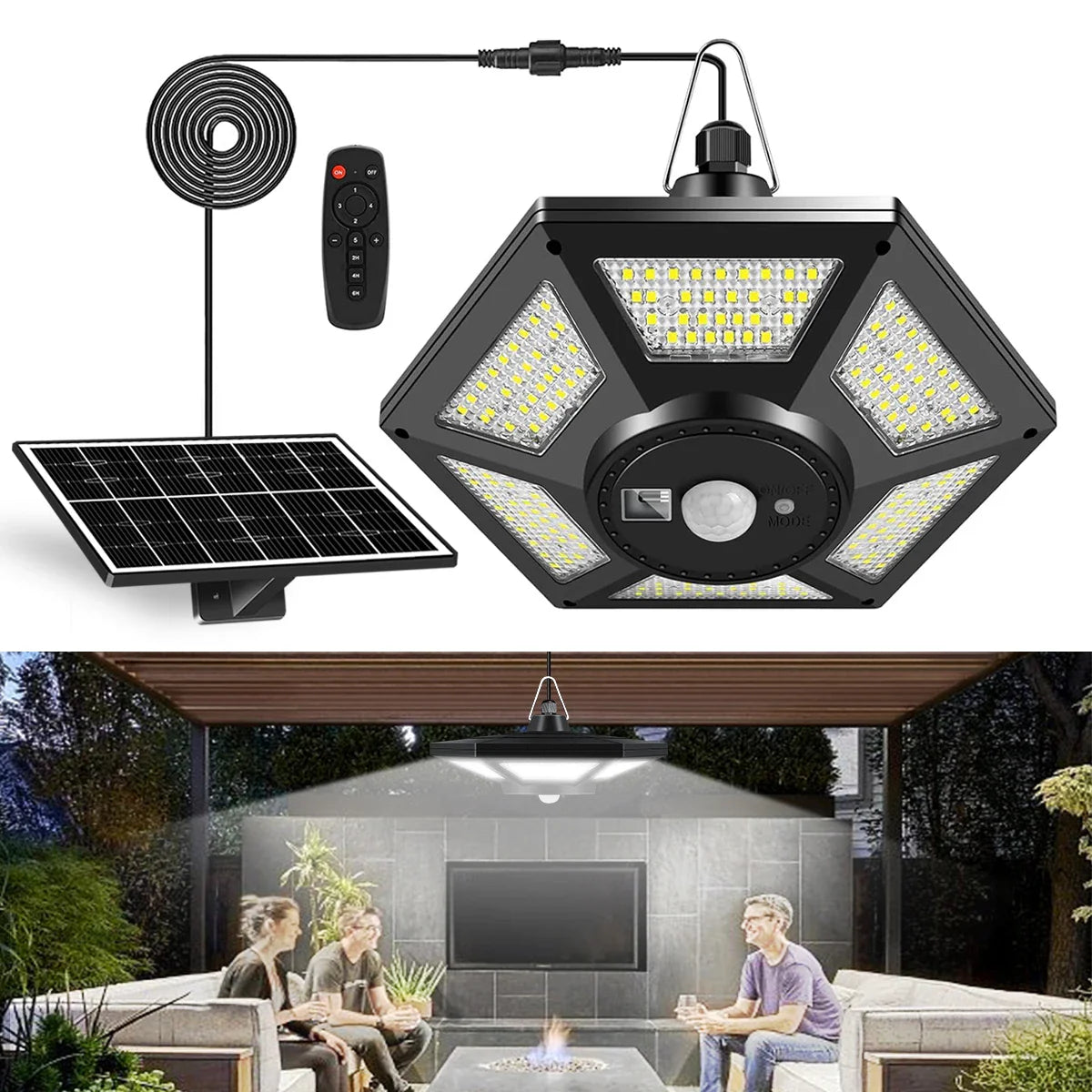Solarion LuminaGlow Solar-Pendelleuchte | 180 LEDs | 5 Modi | IP65 Wasserdicht