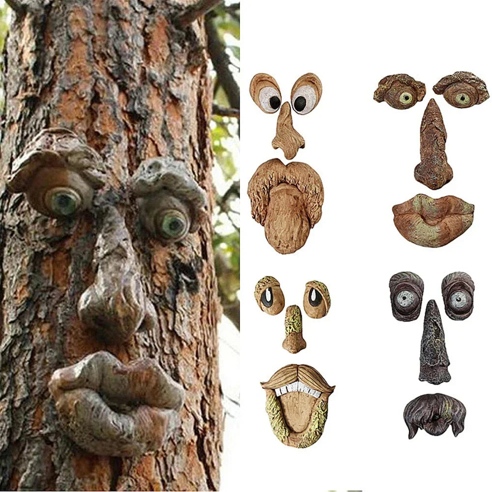 Treelino Baumgesicht | Handbemalte Gartendeko | Witziges Harzgesicht | Für Baum & Wand