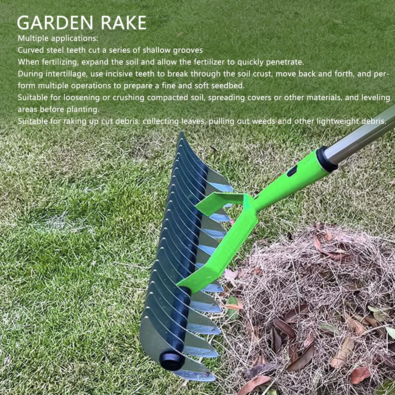 LawnMaster | Rechenkopf | Edelstahlzinken | Für Rasenpflege & Vertikutieren