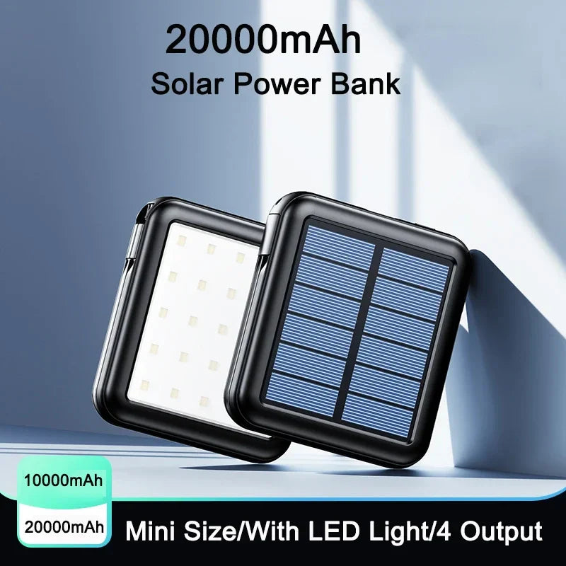 SolarPowerGo | Mini Solar Powerbank | 5000mAh-20000mAh | Schnellladen & LED-Licht