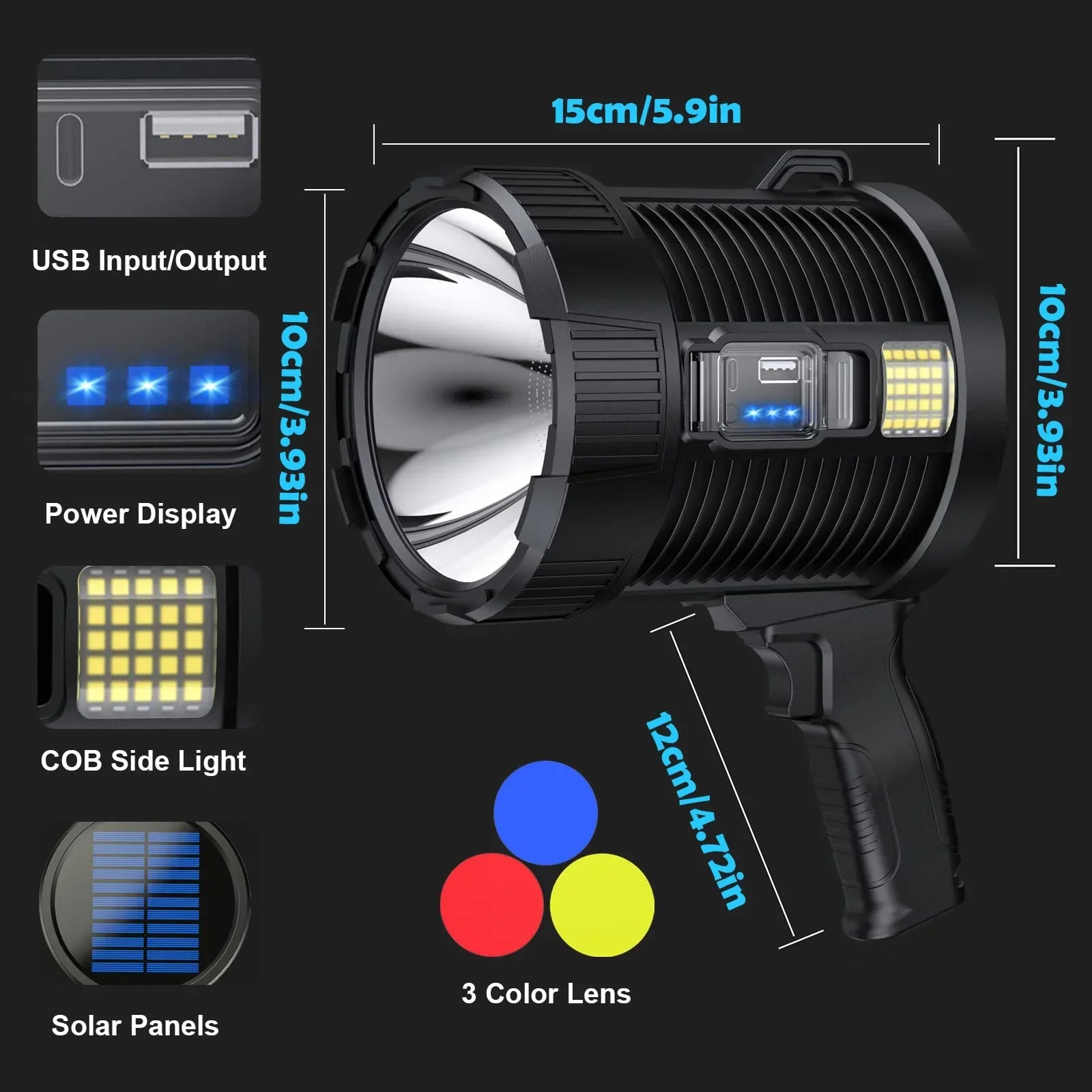 Nightrax 1000X | 900.000 Lumen Taschenlampe | Solar & USB | Mit Seitenlicht & Powerbank