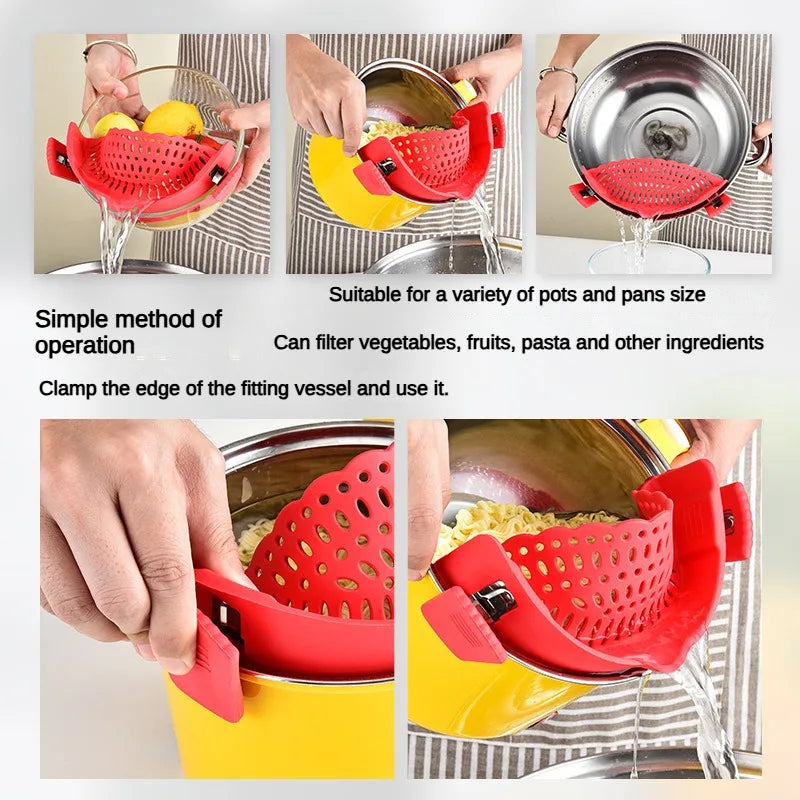FlexiSieb Topf-Abgießhilfe | Silikon mit Edelstahl-Clips | BPA-frei & Kompakt | 22,5 cm
