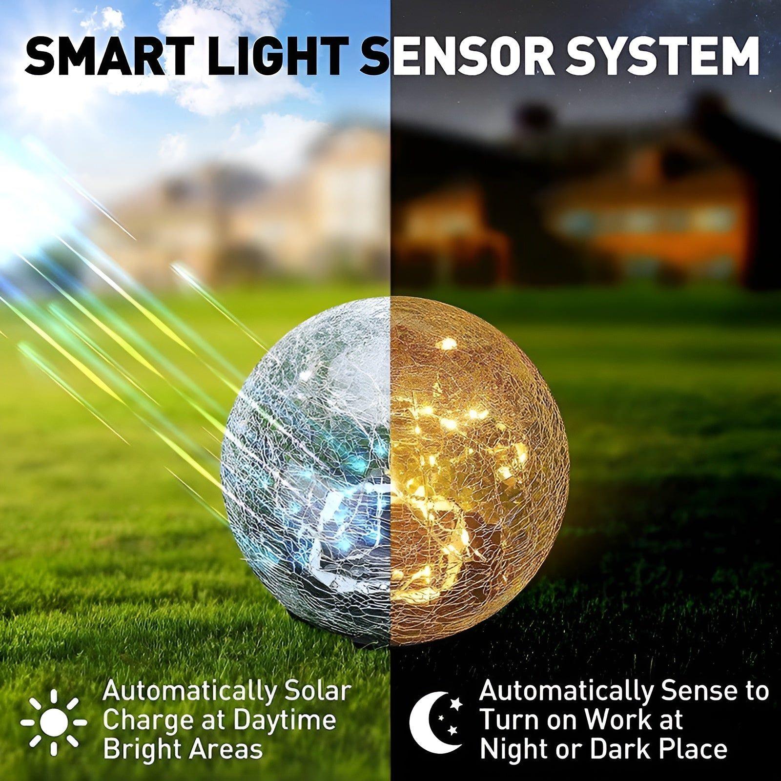 GlowSphere | Solar Gartenleuchte mit LED | 3D Bruchglas-Design | Automatischer Dämmerungssensor