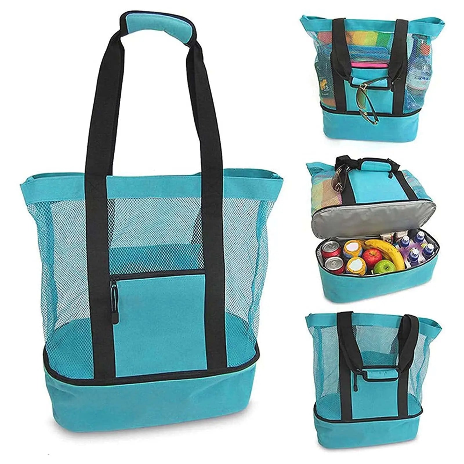 Breezora 2-in-1 Strandtasche | Mit Kühlfach & Netzbereich | Sandfrei & Wasserdicht | Ideal für Urlaub & Familienausflüge | Faltbar & Leicht