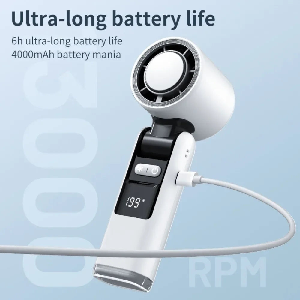 CoolMate Tragbarer Mini-Ventilator | 199 Stufen & Eis-Kühlmodus | Für Büro, Reisen & Zuhause | Leise mit 4000mAh Akku