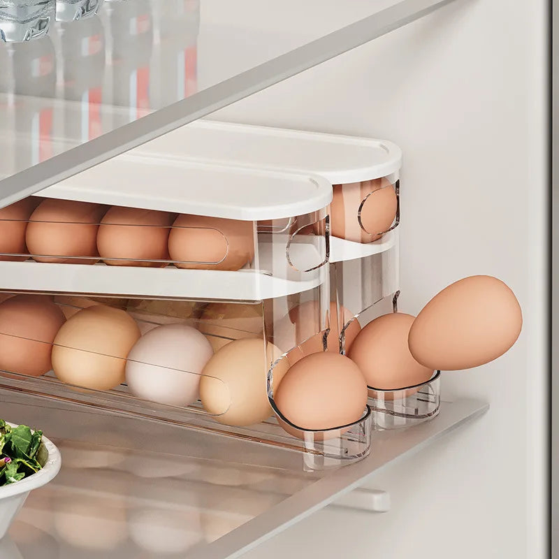 Eggora | Eierhalter mit Rollfunktion | 2 Etagen, 14 Eier, BPA-frei & rutschfest | Platzsparende Aufbewahrung im Kühlschrank & Küche