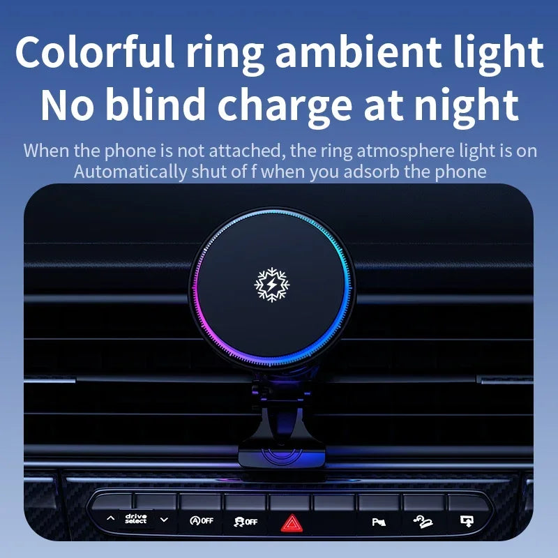 Maglith Ladegerät | 15W Schnellladung mit Kühlung | MagSafe-kompatibel | RGB-Design für Auto & Büro