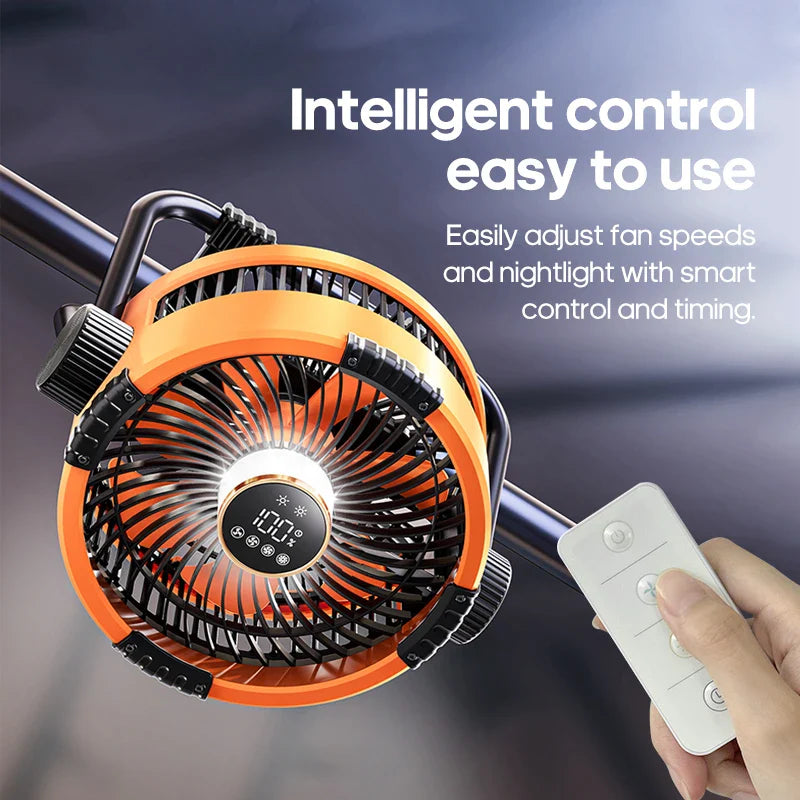 CampoCool Outdoor-Ventilator | LED-Licht & Powerbank | 360° Aufhängung | 20000mAh Akku