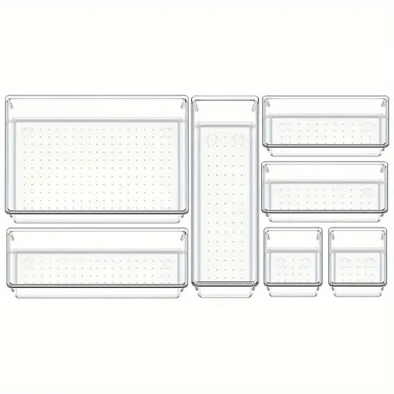 Clearyx Organizer Set | 18-teilig Transparent | Modular & Stapelbar | Für Bad, Küche & Büro