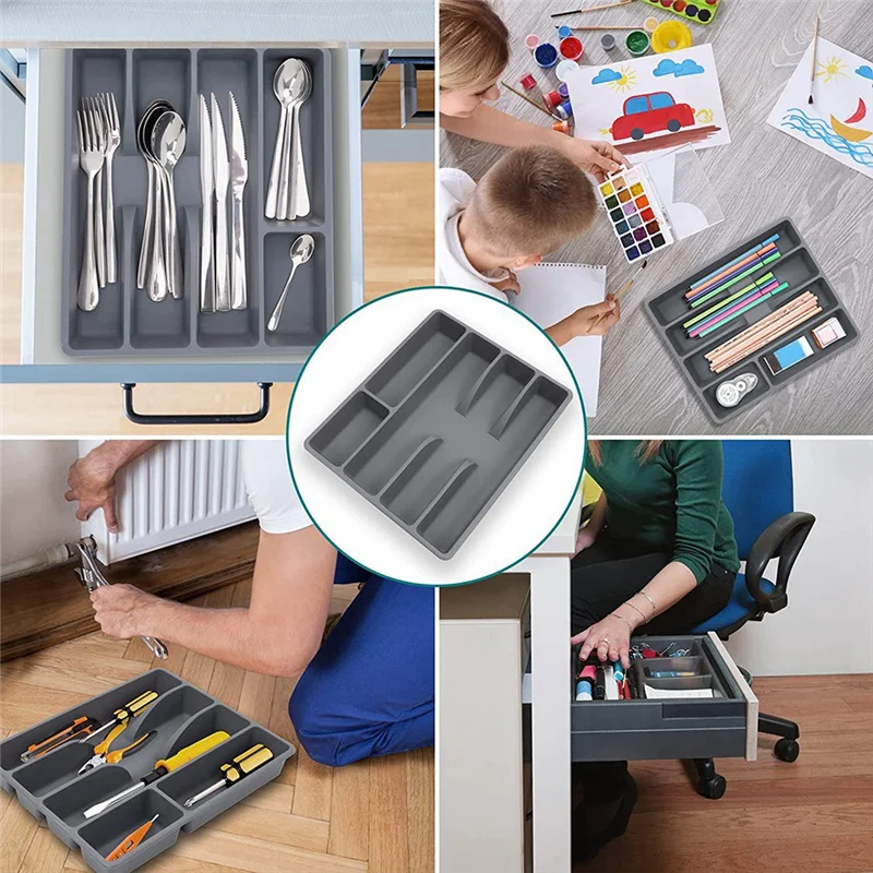 Sortini Box | Besteckkasten mit 5 Fächern | Rutschfest | Kompakt Organizer