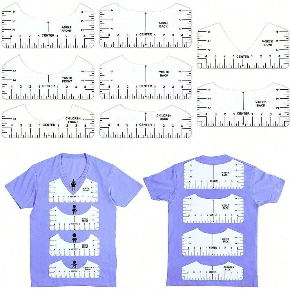 FlexiAlign | T-Shirt Ausrichtungslineale Set | Flexibles PVC | 4 Größen für Alle Altersgruppen