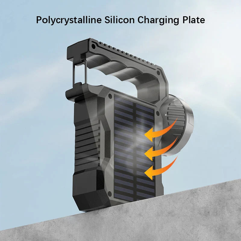 LumoVolt SolarLight | Tragbare Solar Taschenlampe | LED Suchlicht, COB-Arbeitslicht, Laterne