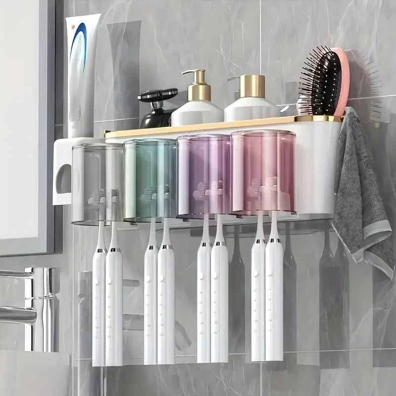 PureBrill WallSet | Zahnputzstation Mit Spender | Ohne Bohren | Für Familien & Paare