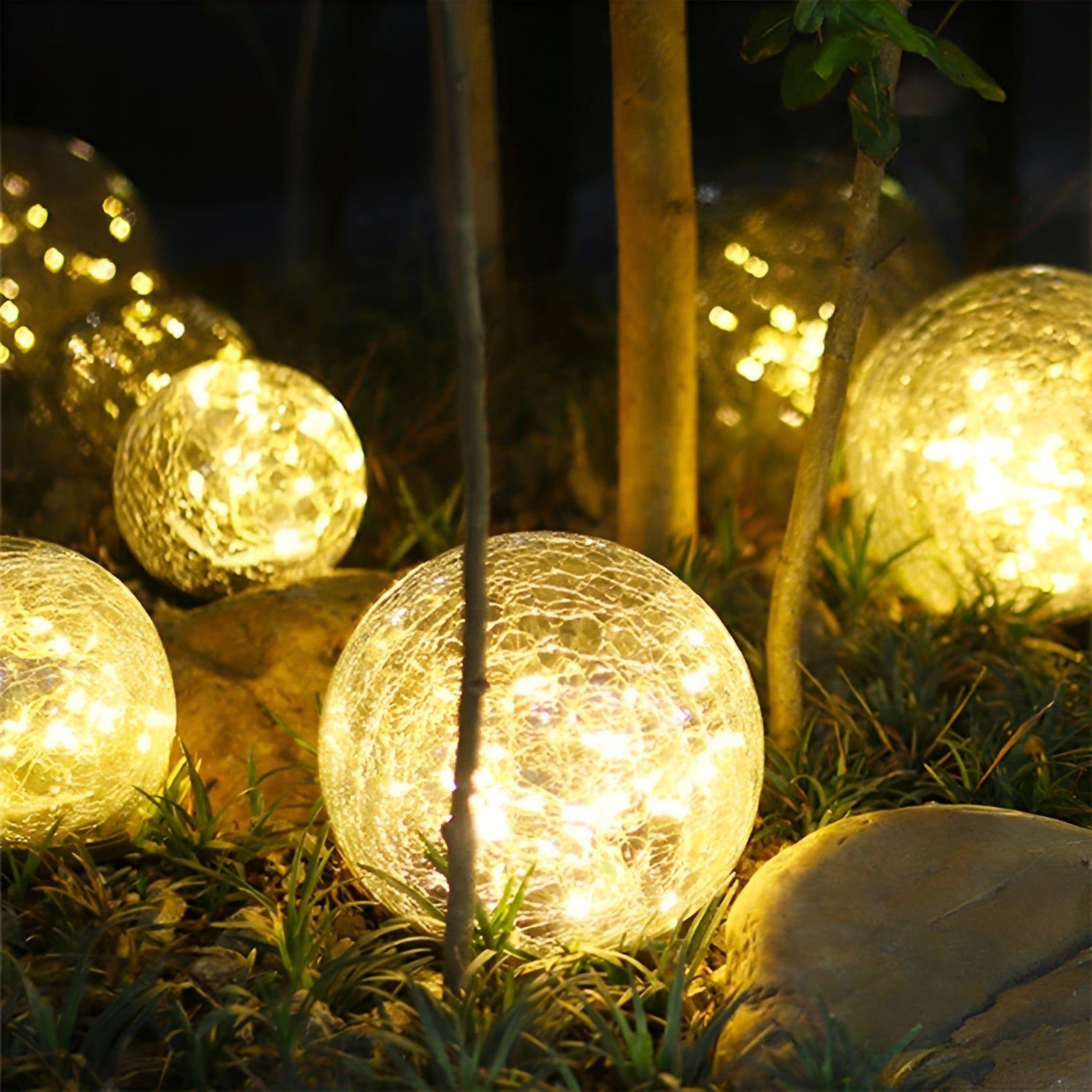 GlowSphere | Solar Gartenleuchte mit LED | 3D Bruchglas-Design | Automatischer Dämmerungssensor