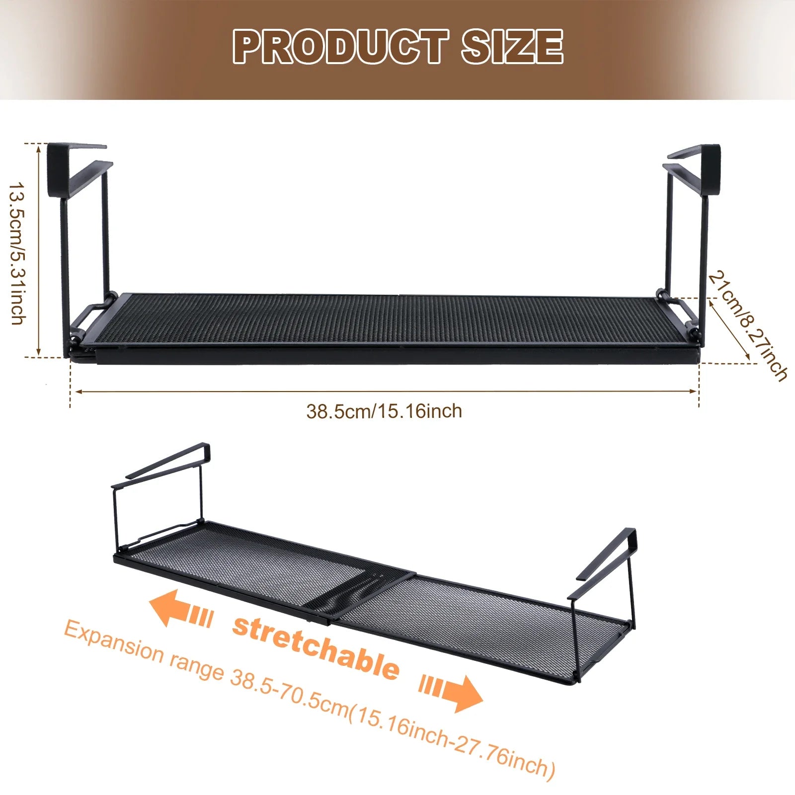 RackMaster | Teleskopisches Hängeregal | Verstellbar 38,5–70,5 cm | Für Küche, Bad & Büro | Robuster Kohlenstoffstahl