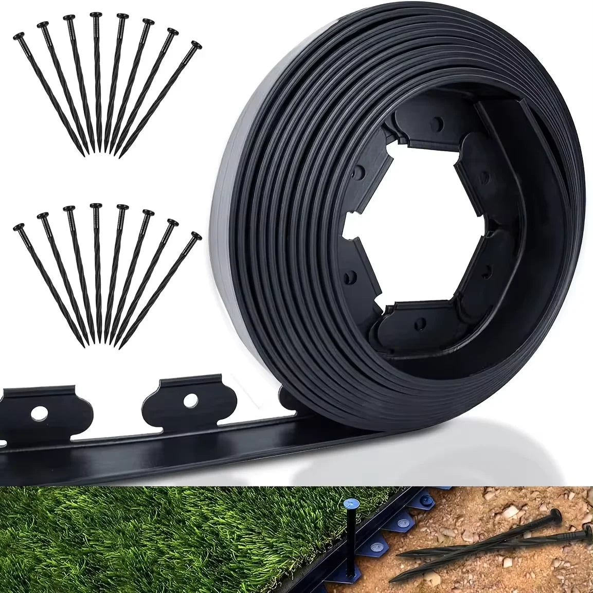 EdgeGuard | Rasenkanten-Set | Flexible Einfassung | Robuster PE-Kunststoff