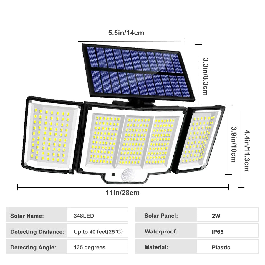 Solarleuchte SunSentinel | 318 LEDs mit Bewegungssensor | 3 Modi & IP65 Schutz | Für Garten, Terrasse & Zaun