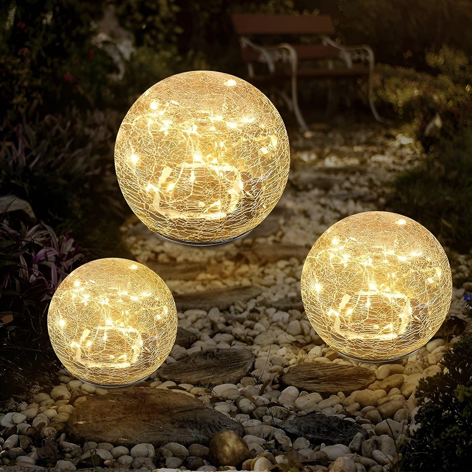 GlowSphere | Solar Gartenleuchte mit LED | 3D Bruchglas-Design | Automatischer Dämmerungssensor