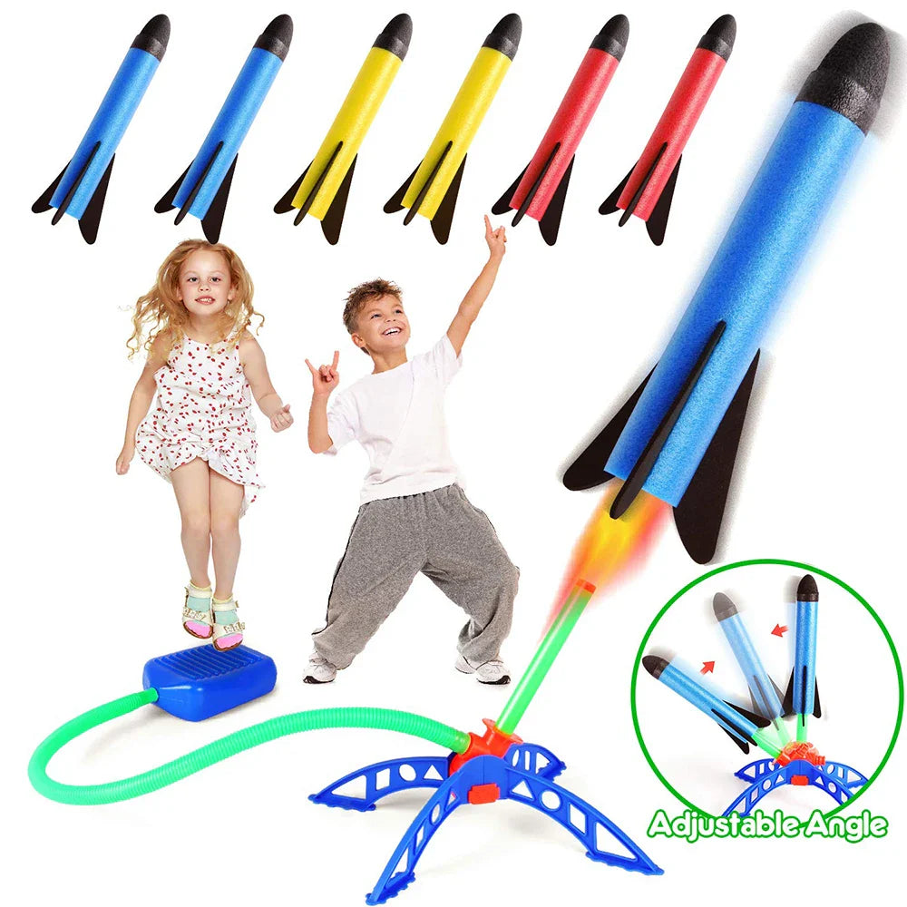 AEROKICK Raketenwerfer | 6 Schaumstoffraketen | Kinderbetriebener Spielspaß | Für Garten & Park