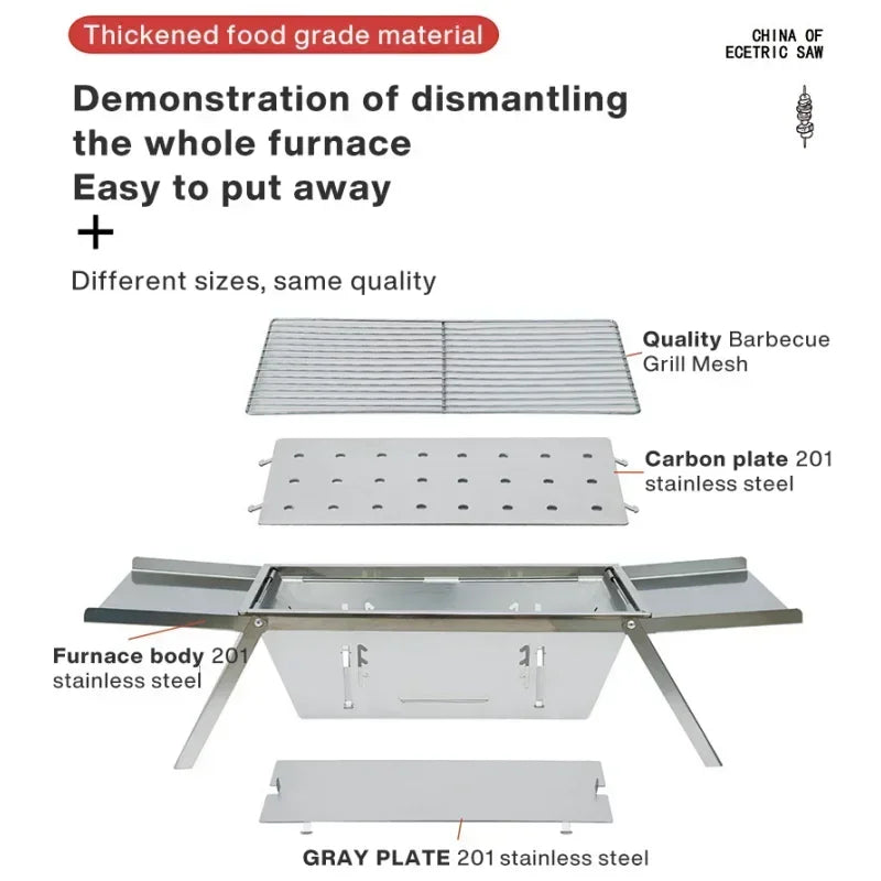 FlameTrail | Tragbarer Edelstahl-Holzkohlegrill | Klappbar, robust & platzsparend | Outdoor & BBQ