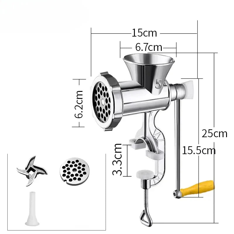 MeatCraft ProManuell | Manuelle Fleischwolf & Zerkleinerer | Edelstahl | Robuste Tischklemme