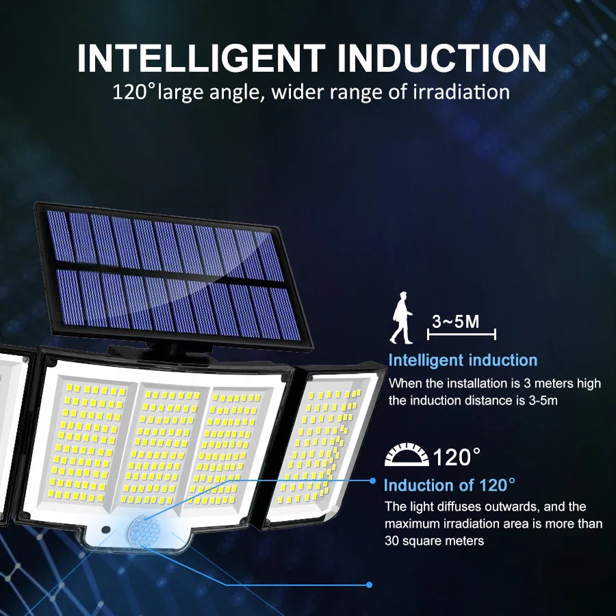 Solarleuchte SunSentinel | 318 LEDs mit Bewegungssensor | 3 Modi & IP65 Schutz | Für Garten, Terrasse & Zaun