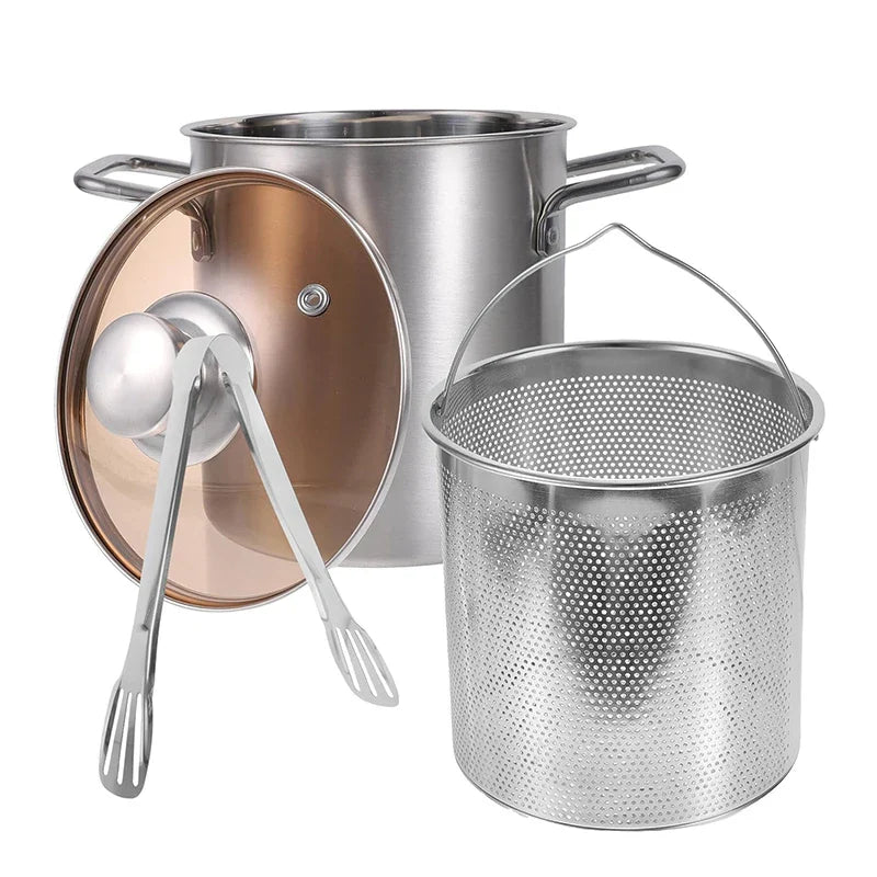 FryPro Deluxe | Edelstahl Frittier-Topf | 3L Fassungsvermögen | Mit Frittierkorb & Zange