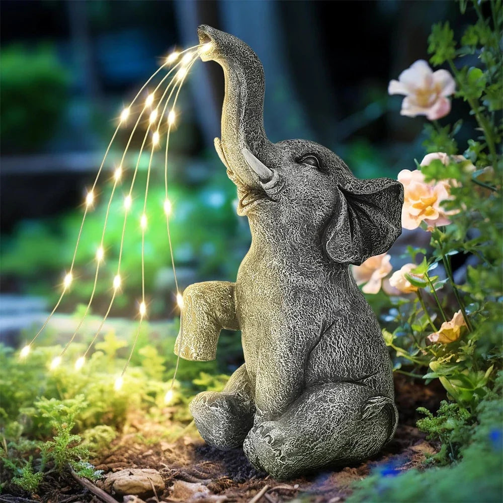Elefanta Solar Gartenfigur | LED-Lichterkette | Symbolkraft & Stimmungsvolle Beleuchtung | Für Garten & Terrasse