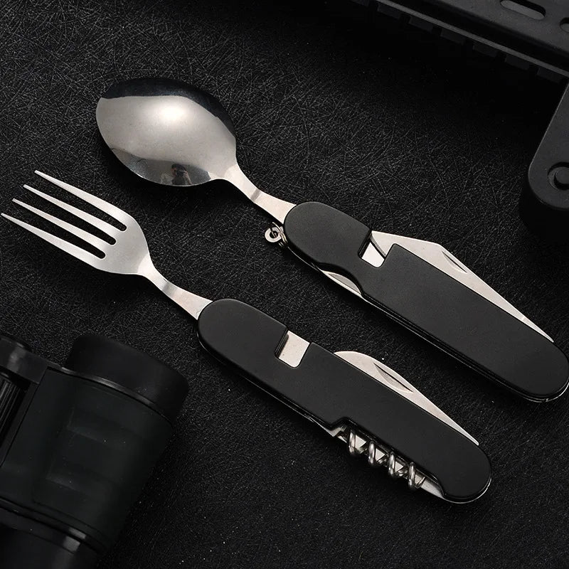 OutdoGear 4-in-1 Klappbesteck | Kompakt & Multifunktional | Edelstahl