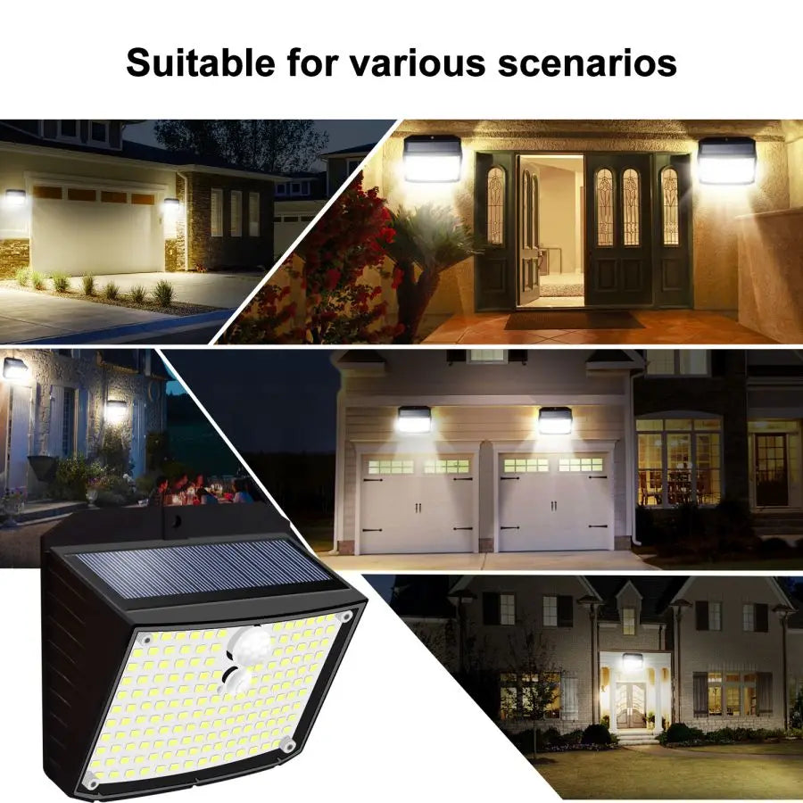 Solar Wandleuchte Lumivio | 208 LEDs mit Sensor | 3 Leuchtmodi & IP65 | Für Garten, Terrasse & Balkon