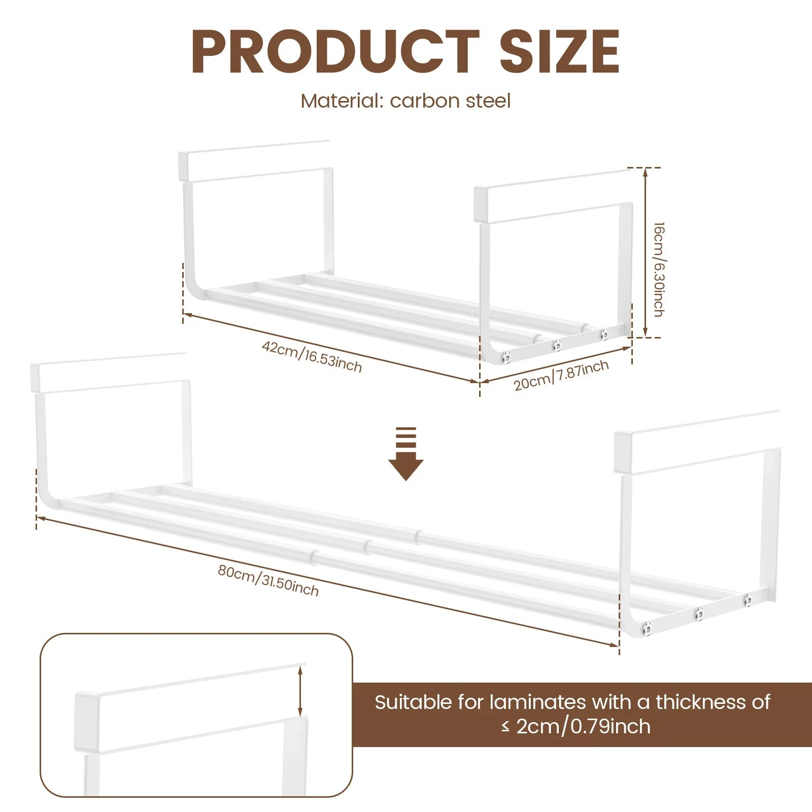 RackMaster | Teleskopisches Hängeregal | Verstellbar 38,5–70,5 cm | Für Küche, Bad & Büro | Robuster Kohlenstoffstahl