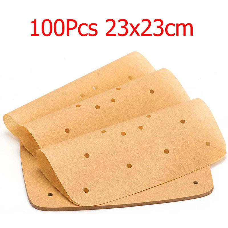 CrispMate Backpapier | Perforiert für Heißluftfritteusen | 100 Stück | Hitzebeständig