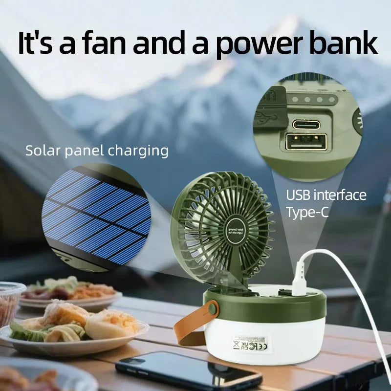 BreezeLight | Faltbare Solar-Campinglaterne mit Ventilator | 2-in-1 Zeltlampe & Kühlventilator