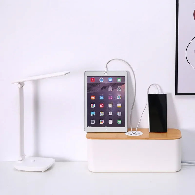 TidyBloc Kabel Organizer | Holz-Optik & Kunststoff | Für Schreibtisch & Zubehör | Kompakte Aufbewahrungsbox