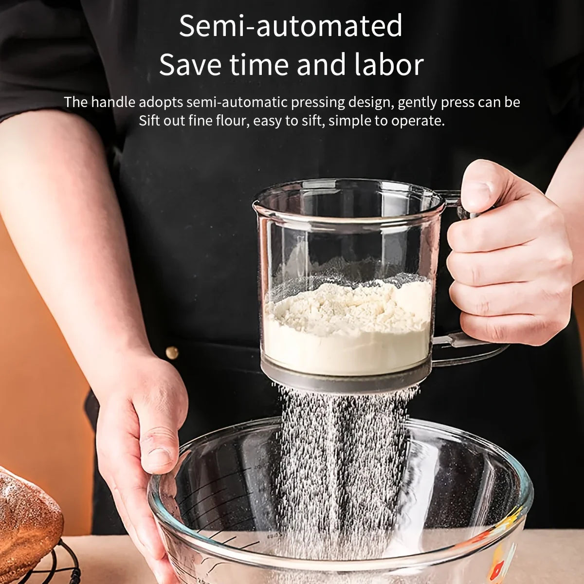 BakePro | Halbautomatisches Mehlsieb mit Quetschgriff | Doppelsieb für feines Mehl & Puderzucker | 2er-Set