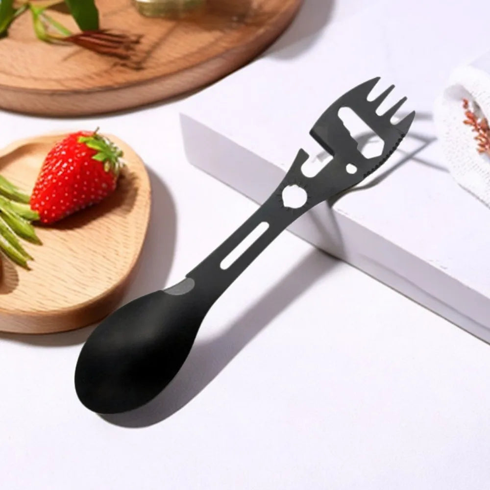 SurviFork Gear | Outdoor-Besteck & Multitool | Edelstahl Schwarz | Kompakt & Robust