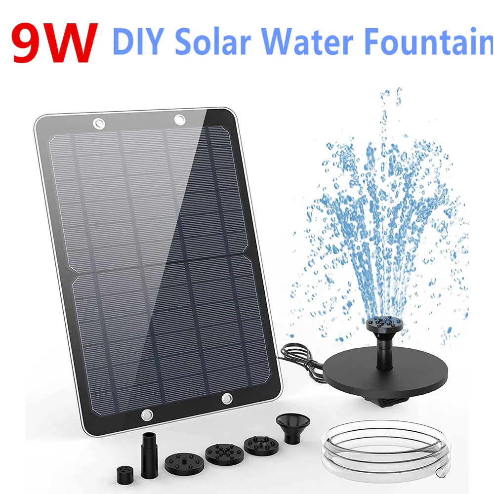 AquaSprout | Solar-Wasserspiel | 9W Solarpanel | 4 Düsen für individuelle Fontänen